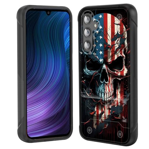 EFGWSDER Schutzhülle für Galaxy S24 mit Ständer, zweilagig, Hybrid-Hart-PC und weiches Silikon, robust, stoßfest, Schutzhülle für Samsung Galaxy S24 15,7 cm (6,2 Zoll) 2024, Totenkopf-Flagge von EFGWSDER