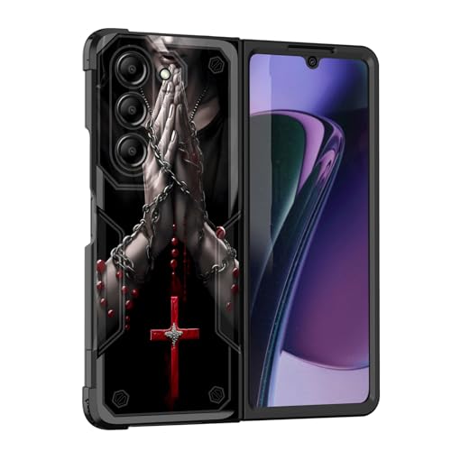 EFGWSDER Schutzhülle für Galaxy Z Fold 6, zweilagig, 3 m Fallschutz in Militärqualität, rutschfest, strapazierfähig, stoßfest, für Samsung Galaxy Z Fold 6 5G 2024, Hände beten mit Kreuz von EFGWSDER