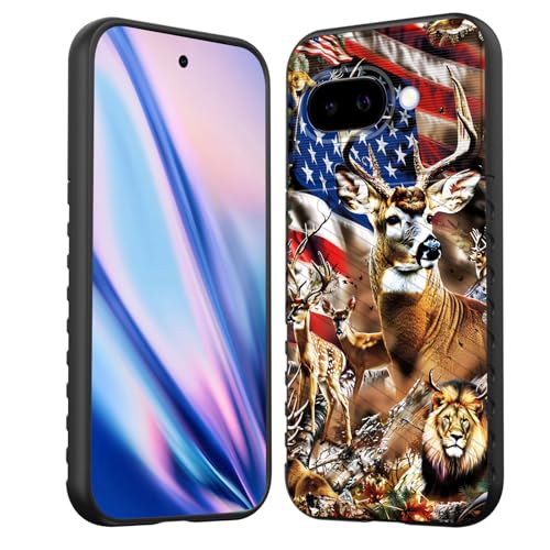EFGWSDER Schutzhülle für Pixel 9a, stoßdämpfend, flexibel, TPU-Gummi, Schutzhülle für Google Pixel 9a 16 cm (6,3 Zoll) 2025, Motiv: Hirschbaum, Wald, amerikanische Flagge von EFGWSDER