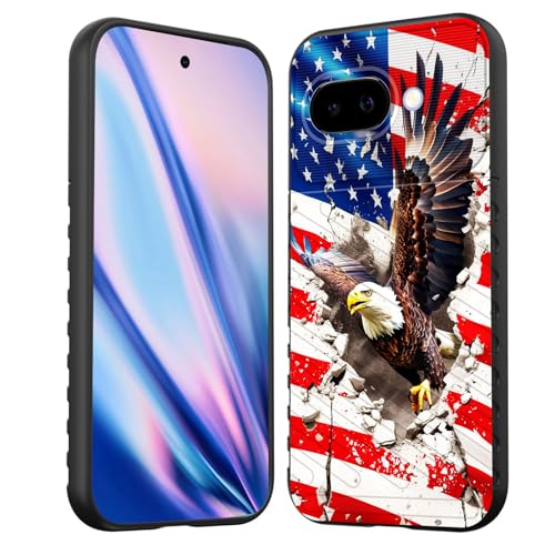 EFGWSDER Schutzhülle für Pixel 9a, stoßdämpfend, flexibel, TPU-Gummi, Schutzhülle für Google Pixel 9a 16 cm (6,3 Zoll) 2025, Weißkopfseeadler auf amerikanischer Flagge von EFGWSDER