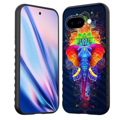 EFGWSDER Schutzhülle für Pixel 9a, stoßdämpfend, flexibel, TPU-Gummi, Schutzhülle für Google Pixel 9a 16 cm (6,3 Zoll) 2025, bunter Mandala-Elefant von EFGWSDER