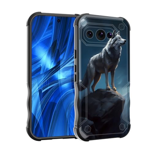 EFGWSDER Schutzhülle für Pixel 9a, zweilagig, 3 m Fallschutz in Militärqualität, strapazierfähig, stoßfest, für Google Pixel 9a 16 cm (6,3 Zoll) 2025, Wolf Moon Night von EFGWSDER