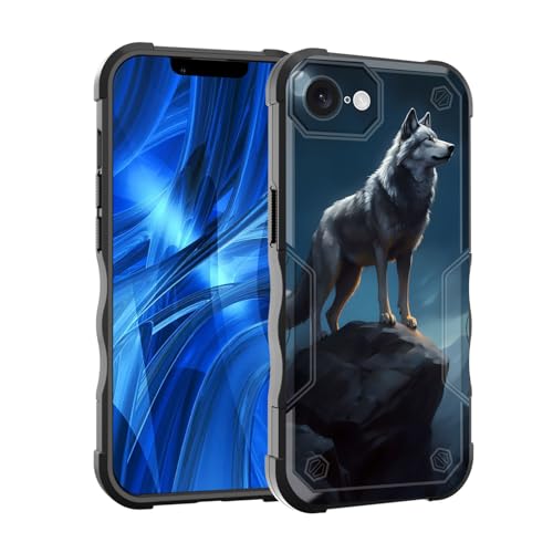 EFGWSDER Schutzhülle für iPhone 16e, zweilagig, 3 m Fallschutz in Militärqualität, strapazierfähig, stoßfest, für iPhone 16e 15,5 cm (6,1 Zoll), 2025, Wolf Moon Night von EFGWSDER