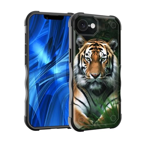 EFGWSDER Schutzhülle für iPhone 16e, zweilagig, 3 m Fallschutz in Militärqualität, strapazierfähig, stoßfest, für iPhone 16e 15,5 cm (6,1 Zoll) 2025, Bengalische Tiger auf dem Gras von EFGWSDER