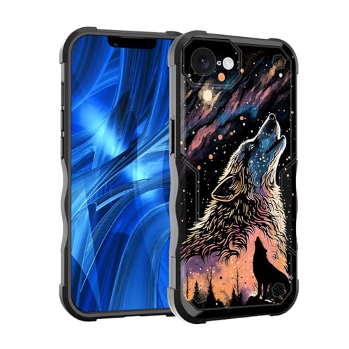 EFGWSDER Schutzhülle für iPhone 16e, zweilagig, 3 m Fallschutz in Militärqualität, strapazierfähig, stoßfest, für iPhone 16e 15,5 cm (6,1 Zoll) 2025, Galaxy Wolf von EFGWSDER