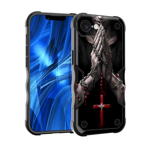 EFGWSDER Schutzhülle für iPhone 16e, zweilagig, 3 m Fallschutz in Militärqualität, strapazierfähig, stoßfest, für iPhone 16e 15,5 cm (6,1 Zoll) 2025, Hände beten mit Kreuz von EFGWSDER