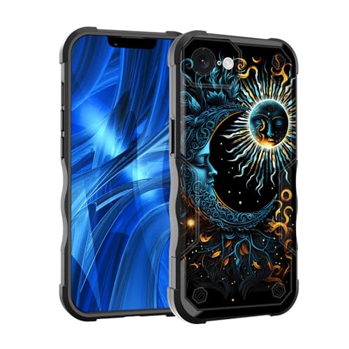 EFGWSDER Schutzhülle für iPhone 16e, zweilagig, 3 m Fallschutz in Militärqualität, strapazierfähig, stoßfest, für iPhone 16e 15,5 cm (6,1 Zoll) 2025, Sonnen- und Mondästhetik von EFGWSDER