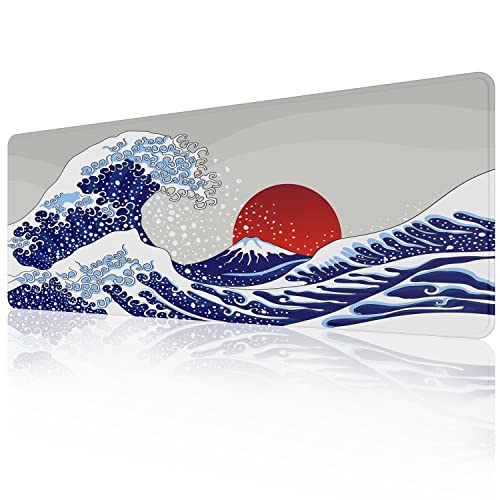 EFISH Japan Art Kanagawa Surfen Mauspad (800 × 300 × 3 MM) Erweiterte große Mausmatte Schreibtisch-Pad, genäht Kanten Mauspad, rutschfeste Gummibasis, Tastatur-Pad, Gaming Mauspad XL von EFISH