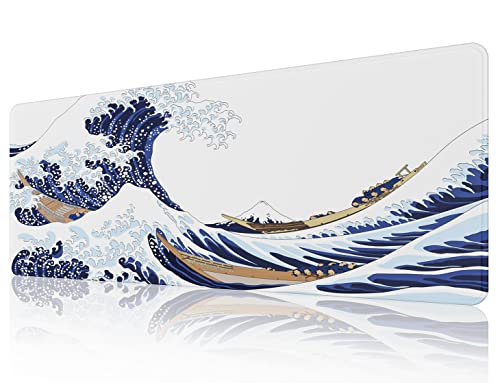 EFISH Japan Art Kanagawa Surfen Mauspad (800 × 300 × 3 MM) Erweiterte große Mausmatte Schreibtisch-Pad, genäht Kanten Mauspad, rutschfeste Gummibasis, Tastatur-Pad, Gaming Mauspad XL von EFISH