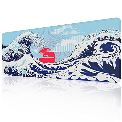 EFISH Japan Art Kanagawa Surfen Mauspad (800 × 300 × 3 MM) Erweiterte große Mausmatte Schreibtisch-Pad, genäht Kanten Mauspad, rutschfeste Gummibasis, Tastatur-Pad, Gaming Mauspad XL von EFISH