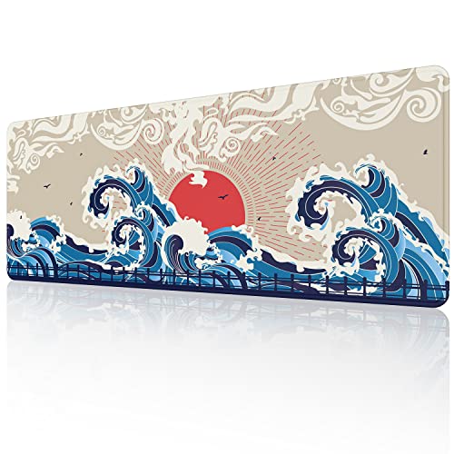 EFISH Japan Art Kanagawa Surfen Mauspad (800 × 300 × 3 MM) Erweiterte große Mausmatte Schreibtisch-Pad, genäht Kanten Mauspad, rutschfeste Gummibasis, Tastatur-Pad, Gaming Mauspad XL von EFISH