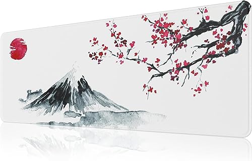 EFISH Japanische Kirschblüte Weißes Mauspad (800 × 300 × 3 MM) Erweiterte große Mausmatte Schreibtisch Pad, genähte Kanten Mauspad, rutschfester Gummiboden, Gaming Mauspad XL von EFISH