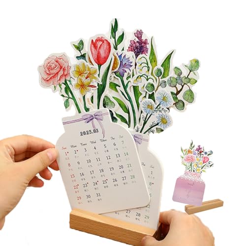 2024 Bloomy Flowers Tischkalender, kreativer Blumen-Tischkalender, Blumen-Themenkalender, Vasenförmiger Neujahrs-Monatskalenderplaner, Büro-Schreibtisch-Dekoration, Heimdekoration (1PC) von EFLAL