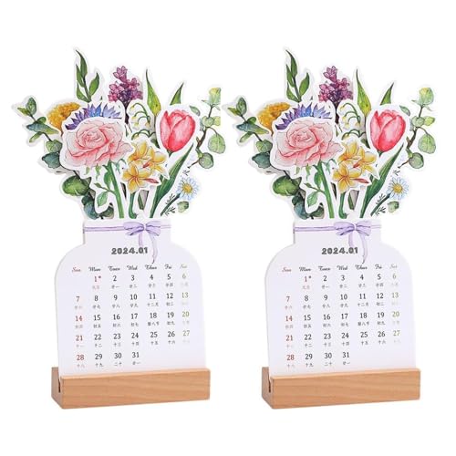 2024 Bloomy Flowers Tischkalender, kreativer Blumen-Tischkalender, Blumen-Themenkalender, Vasenförmiger Neujahrs-Monatskalenderplaner, Büro-Schreibtisch-Dekoration, Heimdekoration (2PC) von EFLAL