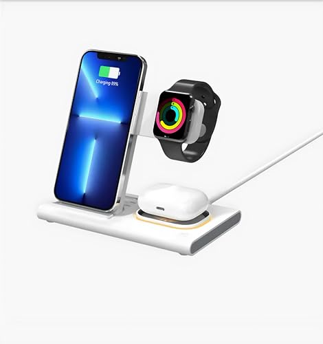 EFOM 3in1 iPhone Ladesation Kabelloses Ladegerät für Apple - Schnelles Wireless Charger für iPhone 15 14 13 12 11 Pro SE X XS XR 8 & Apple Watch 9 8 7 6 5 4 3 2 Air Pods Pro von EFOM