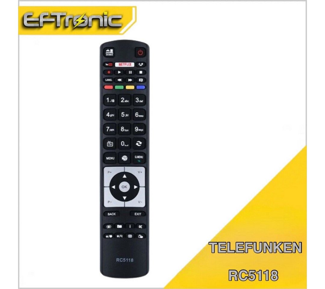 EFTronic RC5118 Fernbedienung (für TELEFUNKEN 4K UHD SmartTV aus 2016 - 2018 mit Direkttasten für) von EFTronic