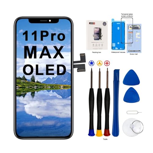 Display für iPhone 11 Pro Max OLED Ersatzbildschirm Full HD Touchscreen Digitizer Assembly mit komplettem Reparaturset + Displayschutz + wasserdichter Kleber für A2218, A2161, A2220 (11 PM-OLED) von EFaith