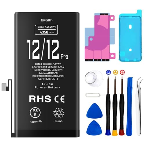 EFaith Akku für iPhone 12 4350mAh Ersatzakku Hohe Kapazität 0 Zyklen mit Professionelle Reparatur-Werkzeugsets und Kleber für Modell A2403/ A2172/ A2402/ A2404 EFaith Akku für iPhone 12 4350mAh Ersatzakku Hohe Kapazität 0 Zyklen mit Professionelle Reparatur-Werkzeugsets und Kleber für Modell A2403/ A2172/ A2402/ A2404 von EFaith