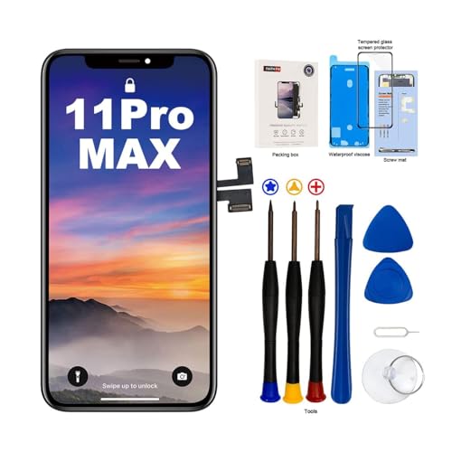 Display für iPhone 11 Pro Max 6,5 Zoll OLED Ersatzbildschirm Full HD Touchscreen Digitizer Assembly mit komplettem Reparaturset + Displayschutz + wasserdichter Kleber für A2218, A2161, A2220 (Schwarz) von EFaith