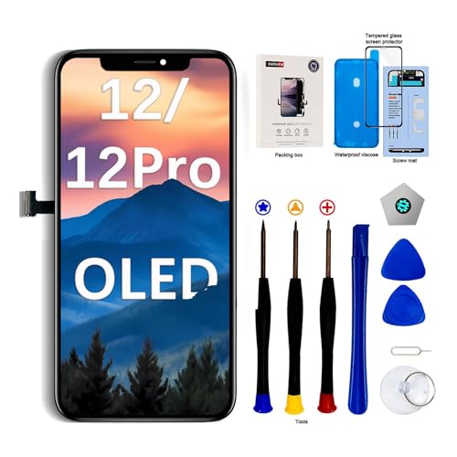 EFaith für iPhone 12/12 Pro Display, Ersatz Bildschirm 6.1 Zoll Full HD Bildschirm,Displayrahmen 3D Touch Screen Digitizer Mit Reparaturwerkzeug und Aus Wasserfest Anhaftendem Gehärtetem Glas (OLED) von EFaith