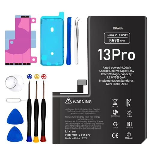 EFaith für iPhone 13 Pro Akku, 5590mAh Ersatzakku Hohe Kapazität 0 Zyklen mit Professionelle Reparatur-Werkzeugsets und Kleber für Modell A2636 A2638 A2639 A2640 A2483 EFaith für iPhone 13 Pro Akku, 5590mAh Ersatzakku Hohe Kapazität 0 Zyklen mit Professionelle Reparatur-Werkzeugsets und Kleber für Modell A2636 A2638 A2639 A2640 A2483 von EFaith