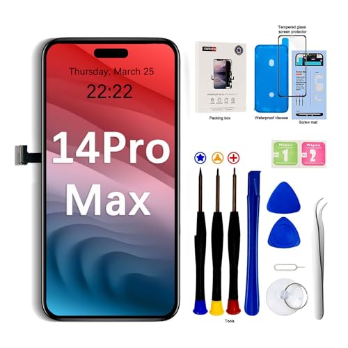 EFaith für iPhone 14 Pro Max Display 6,7" Full-HD-LCD-Display, 3D-Touchscreen-Digitalisierer, Rahmen mit Reparaturwerkzeug-Set, gehärtetem Glas für Modell A2894 A2651 A2893 A2895 A2896 von EFaith
