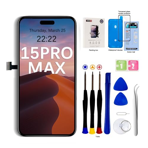 EFaith für iPhone 15 Pro Max Display 6,7" Full-HD-LCD-Display, 3D-Touchscreen-Digitalisierer, Rahmen mit Reparaturwerkzeug-Set, gehärtetem Glas für Modell A2849, A3105, A3106, A3108 EFaith für iPhone 15 Pro Max Display 6,7" Full-HD-LCD-Display, 3D-Touchscreen-Digitalisierer, Rahmen mit Reparaturwerkzeug-Set, gehärtetem Glas für Modell A2849, A3105, A3106, A3108 von EFaith