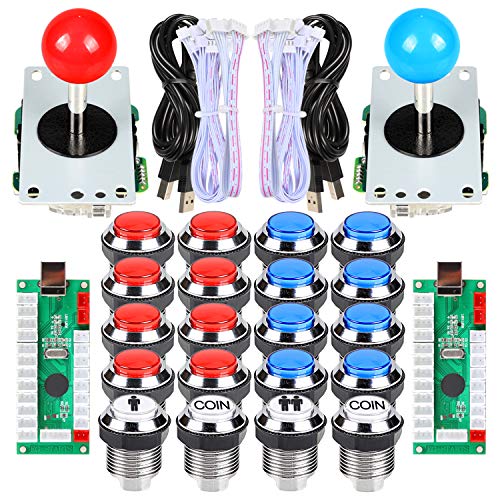 EG STARTS 2 Spieler Arcade Joystick und Tasten Classic Arcade Contest DIY Retropie Schrank Kits USB-Encoder zu Joystick PC-Spiele + Verchromung LED beleuchtet Taste für Mame von EG STARTS