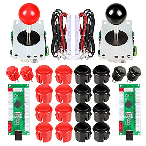 EG STARTS 2 Spieler Arcade Spiel Kit Teil USB Pc Joystick für Mame Spiel DIY Null Verzögerung USB Encoder + 2x 5pin 8 Way Stick + 20 Drucktasten Rot + Schwarz Kits Support Windows & Raspberry Pi von EG STARTS