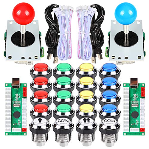 EG STARTS 2 Spieler Klassische Arcade Wettbewerb DIY Kits USB Encoder Zum PC Joystick + 8 Möglichkeiten Aufkleber Chrome LED Leuchttaste 1 2 Spieler Münze Tasten Für Arcade Mame Raspberry Pi 2 3 von EG STARTS