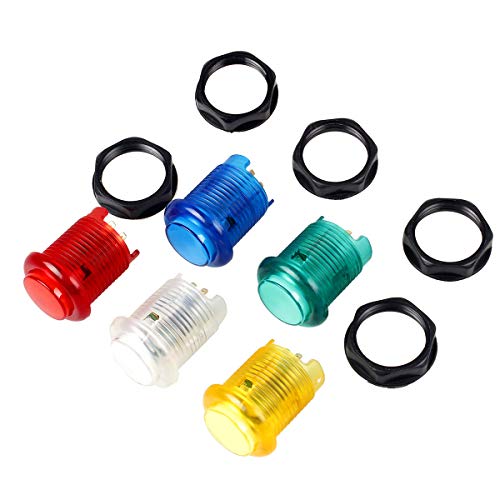 EG STARTS 30mm Arcade LED Lichter Druckknopf Eingebauter Schalter 5V belichtete Knöpfe für Säulengang Maschinen Spiele DIY Kit zerteilt Jamma Mame Raspberry Pi 1 2 3 (jede Farbe von 1 Stück) & 5 Farbe von EG STARTS