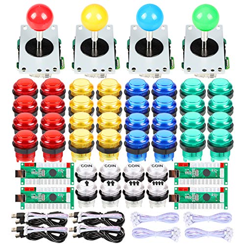 EG STARTS 4 Player Classic DIY Arcade Joystick Kit Teile USB Encoder zu PC steuert Spiele + 8 Way Stick + 5V LED beleuchtete Drucktasten für Videospielkonsolen Mame Raspberry Pi & 4 Farben von EG STARTS