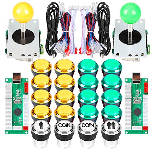 EG STARTS Arcade DIY Kit Teile USB-Encoder zu PC-Spiele 8-Wege-Joystick + 20x 5V Vollfarben LED beleuchtete Drucktasten für Arcade Stick Spiele Mame & Raspberry Pi 2 3 3B (Gelb + Grün) von EG STARTS