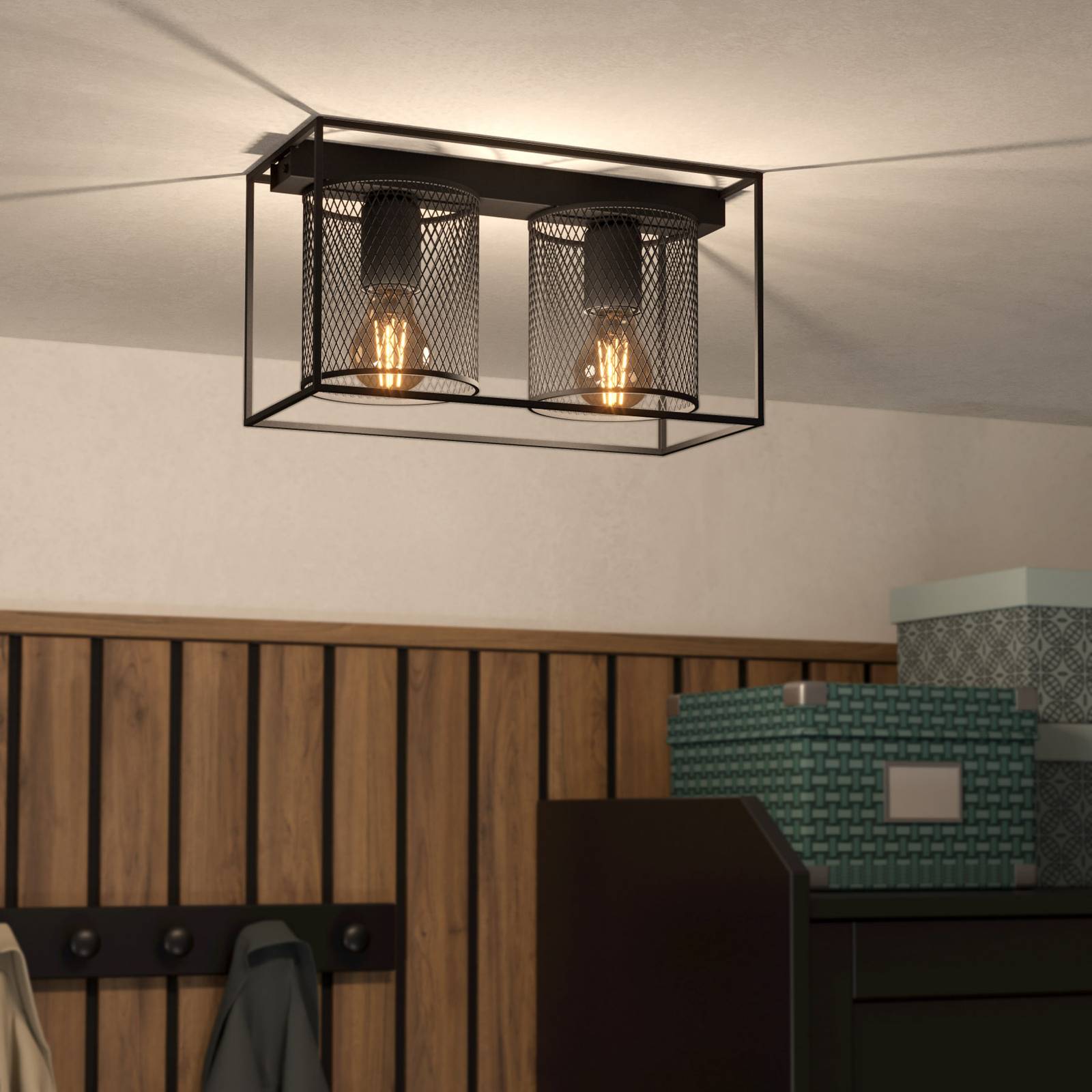 Deckenlampe Catterick, schwarz, zwei Käfigschirme von EGLO