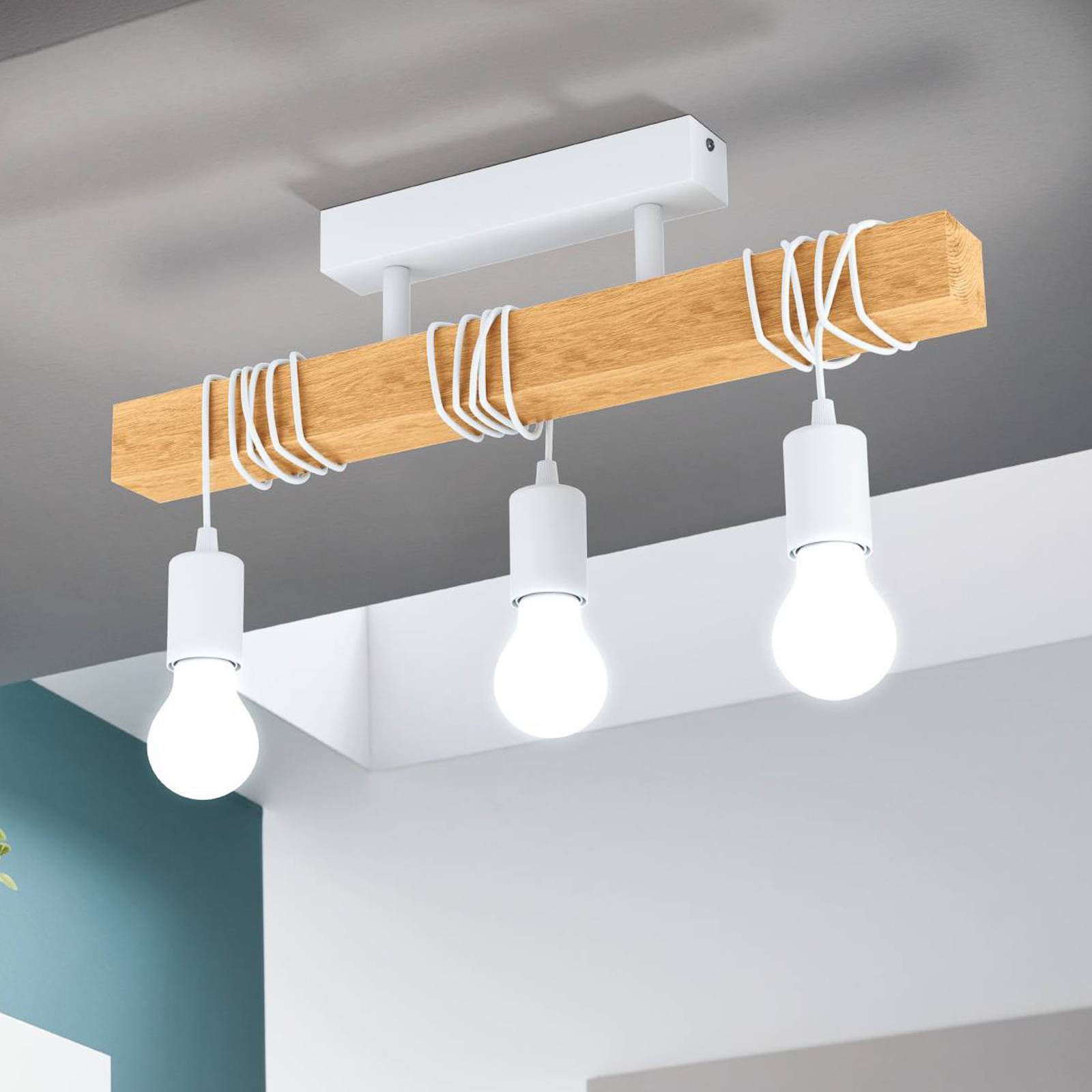 Deckenlampe Townshend aus Holz, 3-flammig weiß Deckenlampe Townshend aus Holz, 3-flammig weiß von EGLO