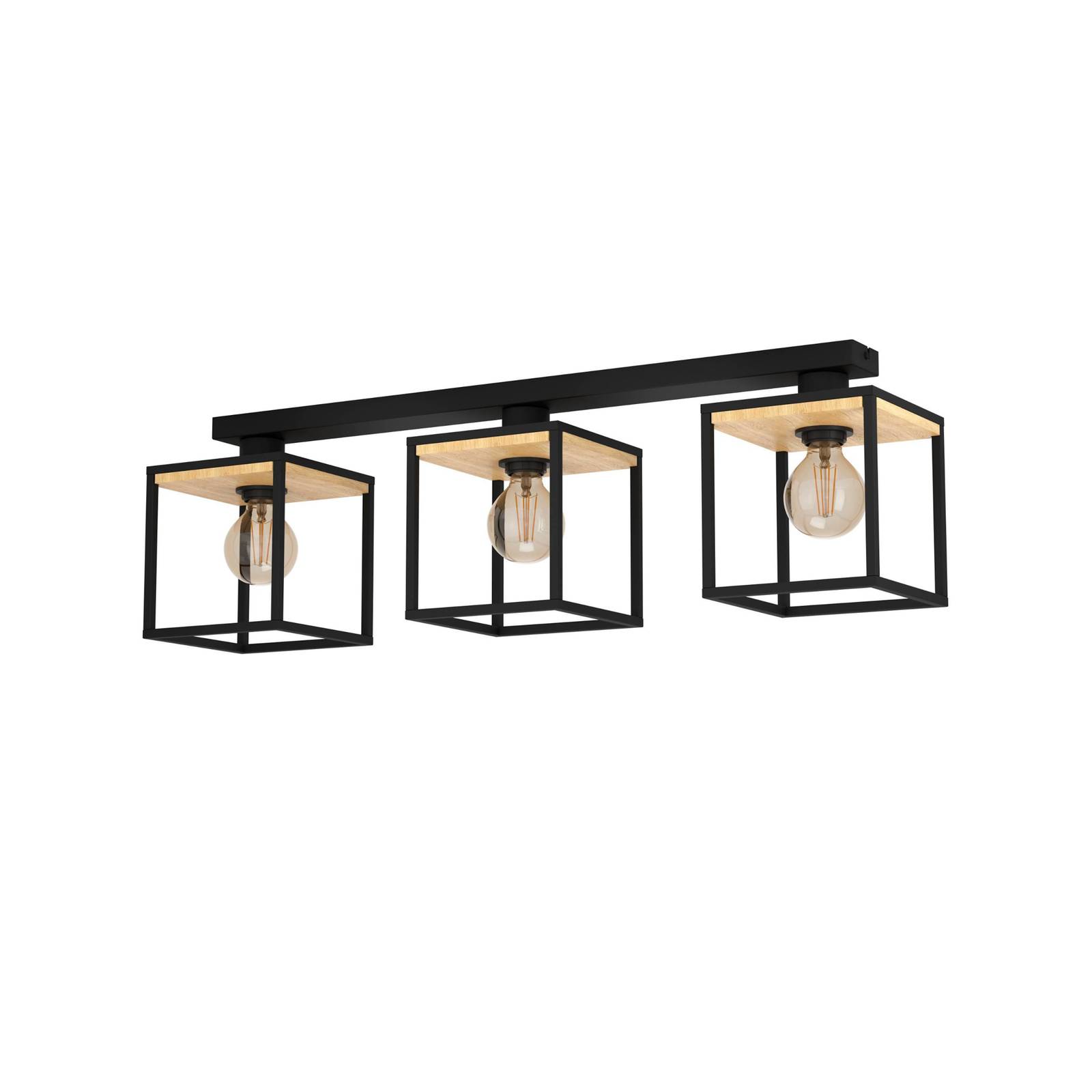 Deckenleuchte Libertad, Länge 86 cm, schwarz/holz 3-flg. Deckenleuchte Libertad, Länge 86 cm, schwarz/holz 3-flg. von EGLO