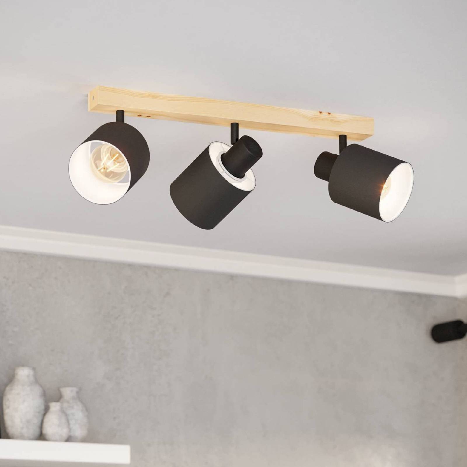 Deckenstrahler Batallas, Länge 48 cm, schwarz/holz, 3-flg. Deckenstrahler Batallas, Länge 48 cm, schwarz/holz, 3-flg. von EGLO
