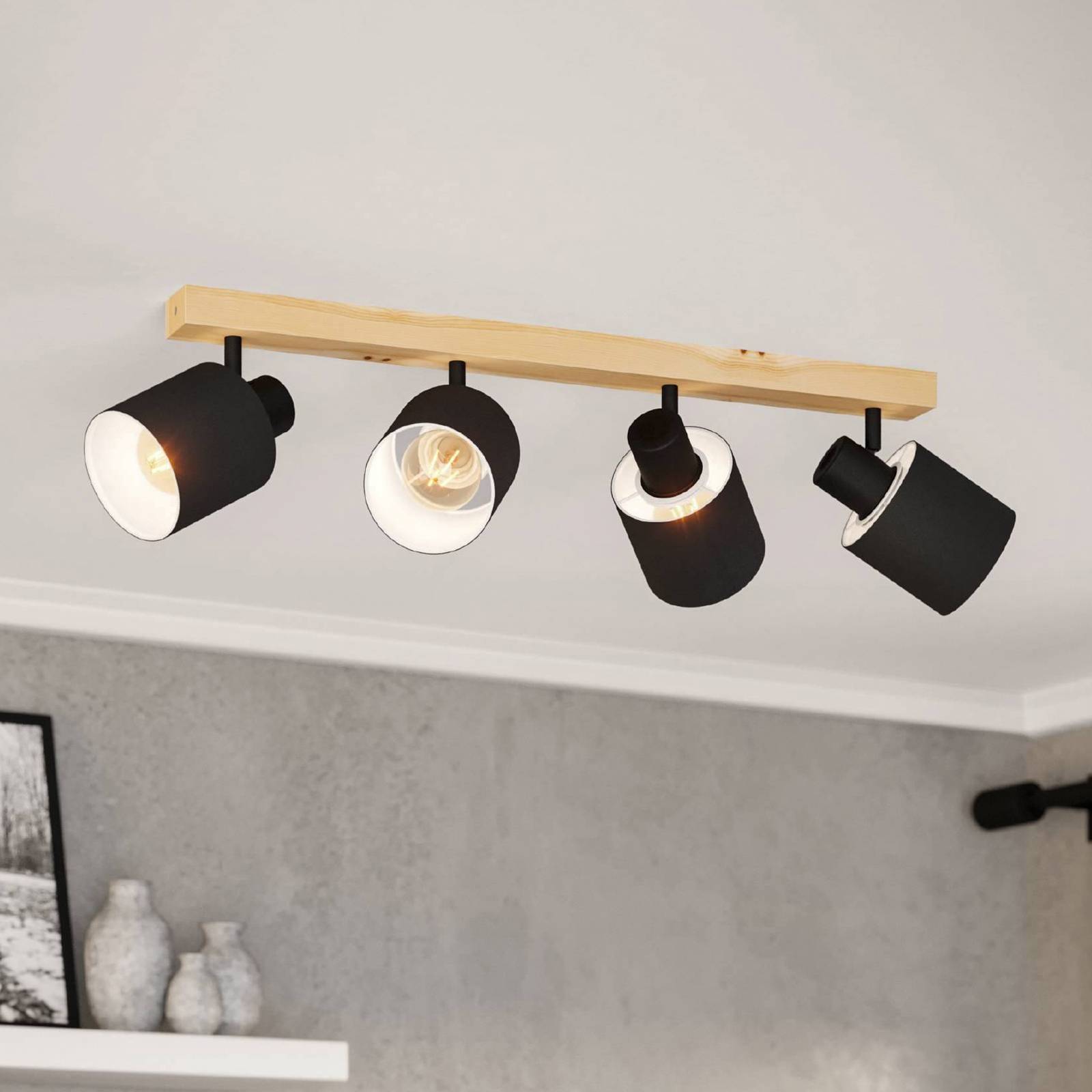 Deckenstrahler Batallas, Länge 63 cm, schwarz/holz, 4-flg. Deckenstrahler Batallas, Länge 63 cm, schwarz/holz, 4-flg. von EGLO