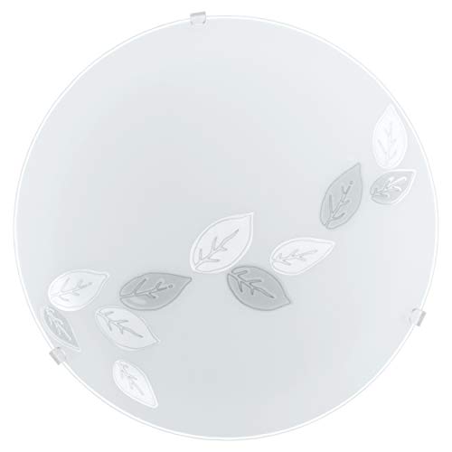 EGLO Deckenlampe Mars, 1 flammige Wandleuchte, Deckenleuchte aus Stahl, Farbe: Weiß, Glas: Weiß satiniert Motiv Blätter, Fassung: E27 von EGLO