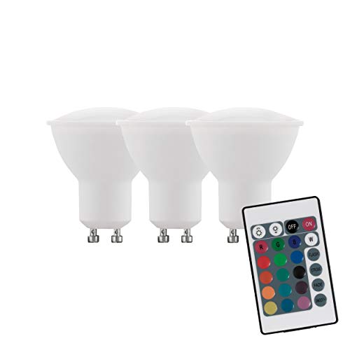 EGLO RGB-W LED GU10 dimmbar 3er-Set, 3 LED Spots mit RGB und Warmweiß Funktion, je 4 Watt (entspricht 22 Watt), 220 Lumen, GU10 RGB LED mit Fernbedienung, LED Leuchtmittel, Ø 5,3 cm, Ø : 5,3 cm, 10687 von EGLO