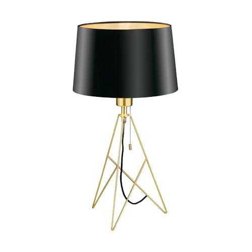 EGLO Stativ Tischlampe Camporale, Textil Tischleuchte aus Stoff und Metall in schwarz und Messing-Gebürstet, kleine Stehlampe, Design-Lampe Wohnzimmer mit Zugschalter, E27 Fassung EGLO Stativ Tischlampe Camporale, Textil Tischleuchte aus Stoff und Metall in schwarz und Messing-Gebürstet, kleine Stehlampe, Design-Lampe Wohnzimmer mit Zugschalter, E27 Fassung von EGLO