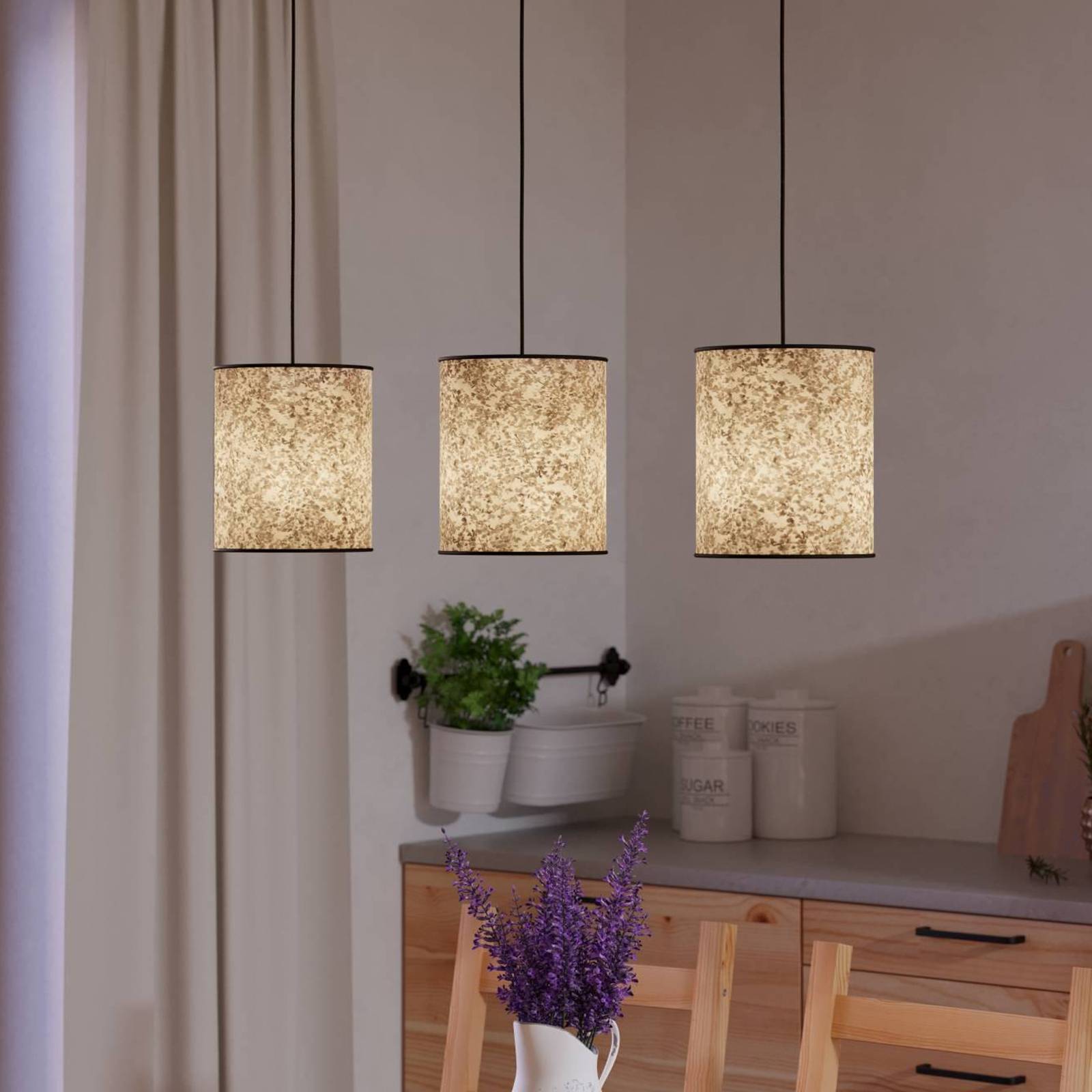 Hängelampe Butterburn, Länge 86 cm, beige/grün, 3-flg., Hängelampe Butterburn, Länge 86 cm, beige/grün, 3-flg., von EGLO