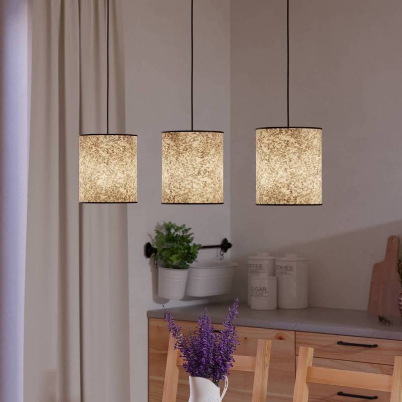 Hängelampe Butterburn, Länge 86 cm, beige/grün, 3-flg., von EGLO
