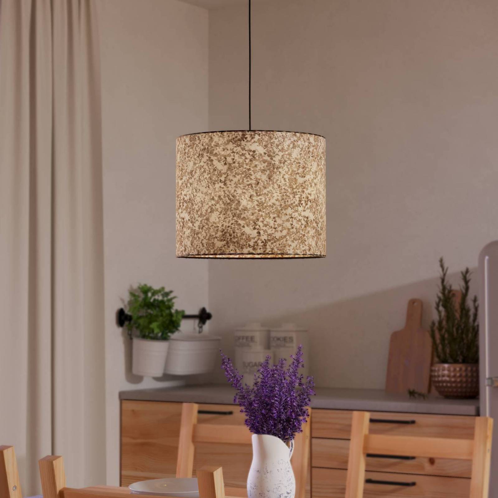 Hängelampe Butterburn, Ø 36 cm, beige/grün, Stoff von EGLO
