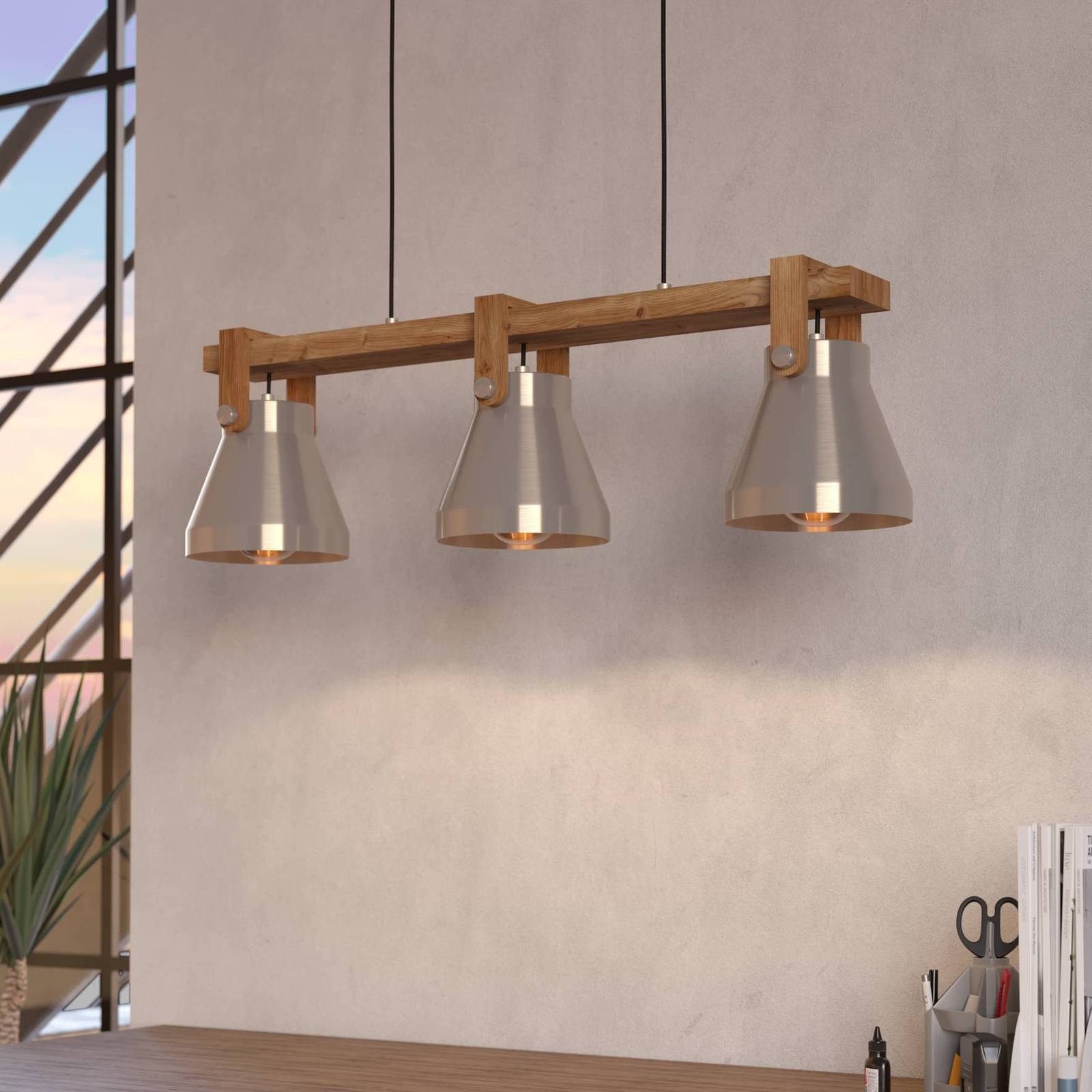 Hängelampe Cawton, Länge 76 cm, stahl/braun, 3-flg., Stahl Hängelampe Cawton, Länge 76 cm, stahl/braun, 3-flg., Stahl von EGLO