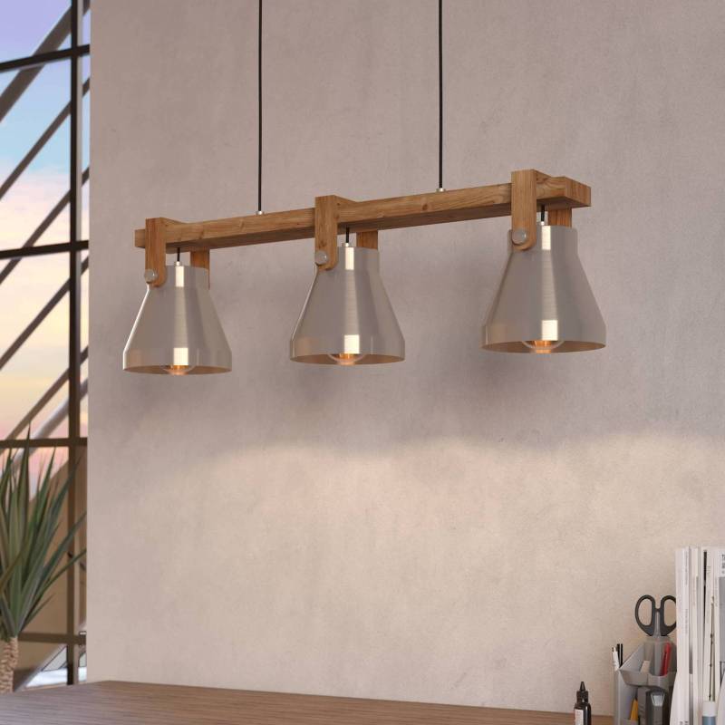 Hängelampe Cawton, Länge 76 cm, stahl/braun, 3-flg., Stahl von EGLO