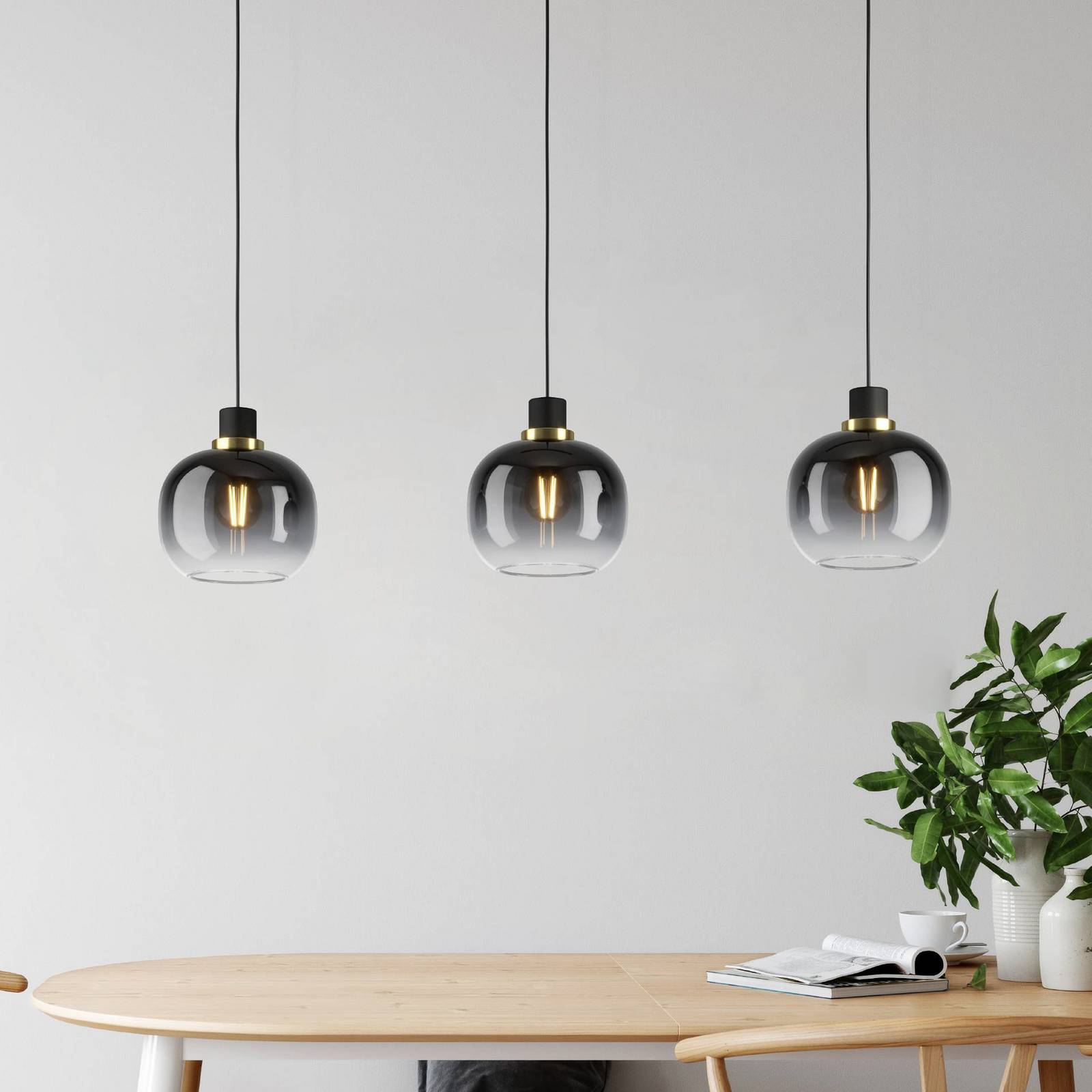 Hängelampe Oilella, schwarz-grau, Länge 95 cm, Glas, 3-flg. von EGLO