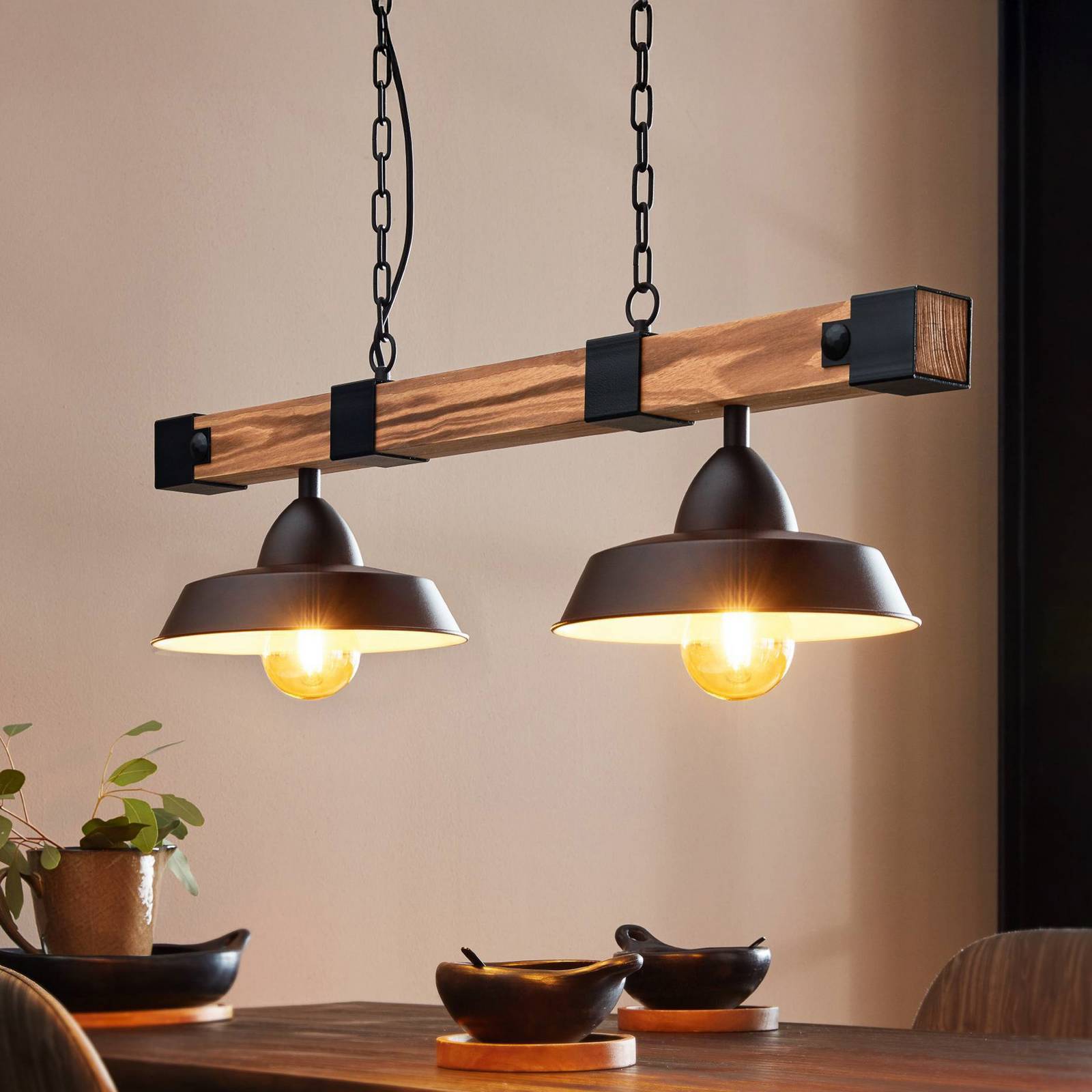 Hängelampe Oldbury, schwarz/holz dunkel, Länge 86 cm, 2-flg. Hängelampe Oldbury, schwarz/holz dunkel, Länge 86 cm, 2-flg. von EGLO