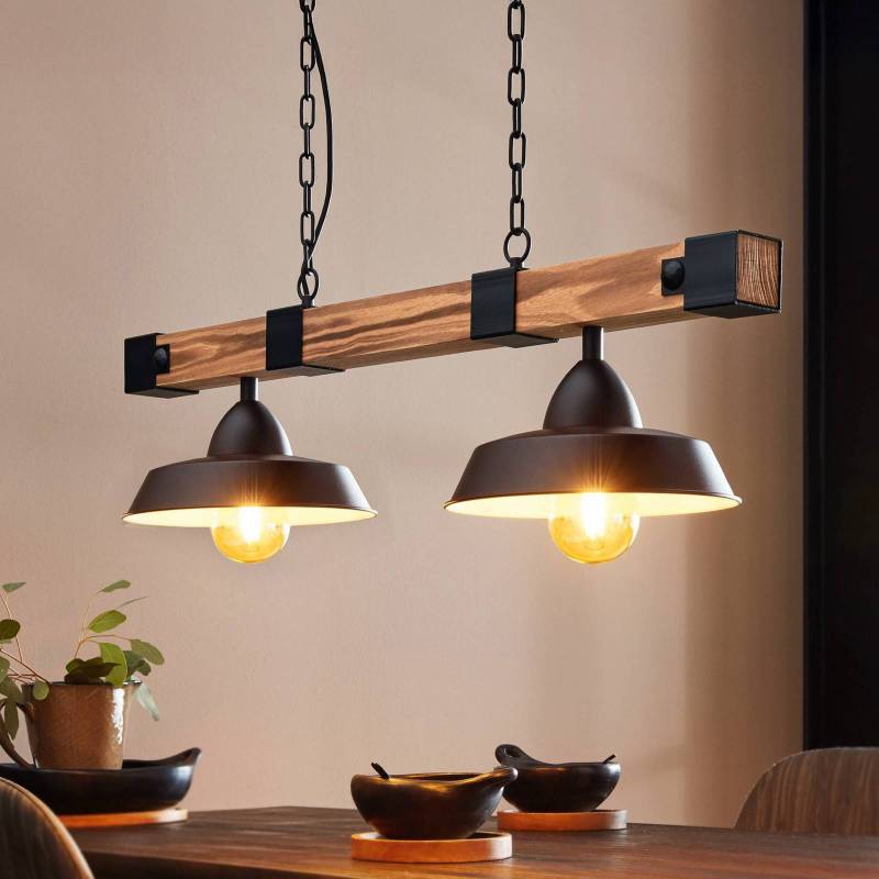 Hängelampe Oldbury, schwarz/holz dunkel, Länge 86 cm, 2-flg. von EGLO