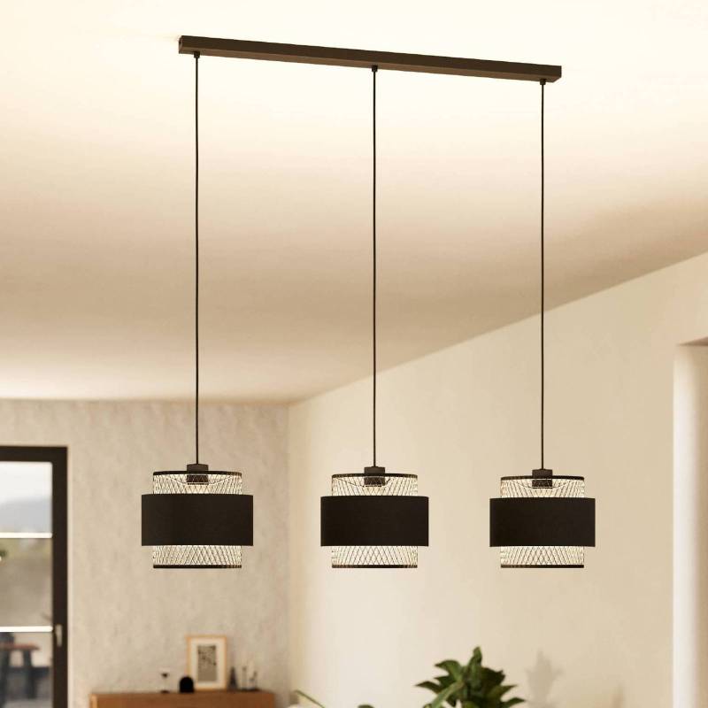 Hängeleuchte Bazely, Länge 99 cm, schwarz, 3-flg., Stoff von EGLO